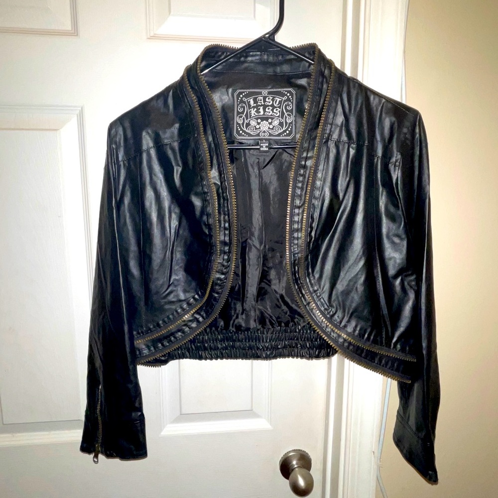 Last Kiss Faux Leather Crop Quarter Sleeve Jacket